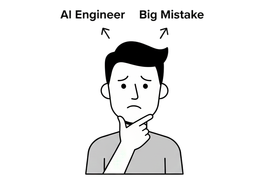 Confused person choosing between AI Engineer and a big mistake.