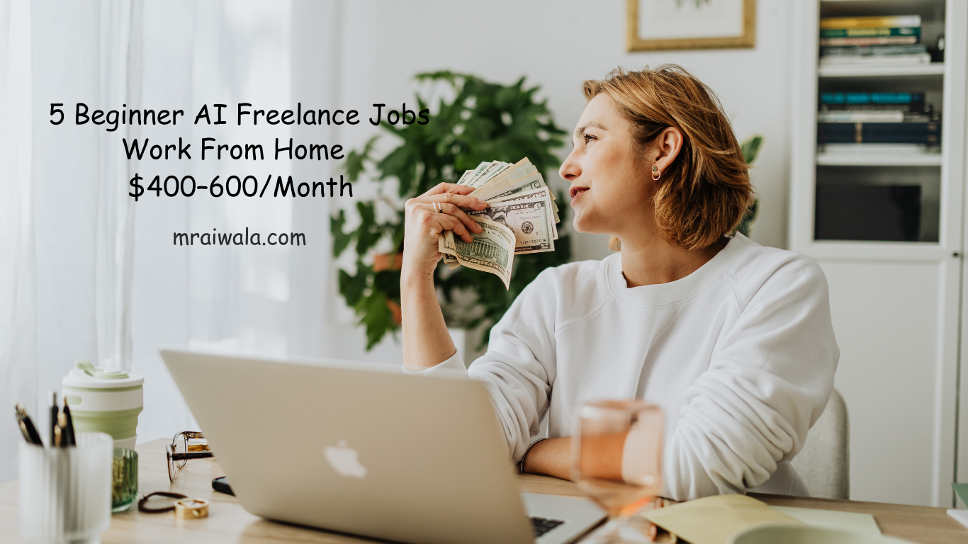AI freelance jobs work from home for beginners feature image showing freelancer earning online